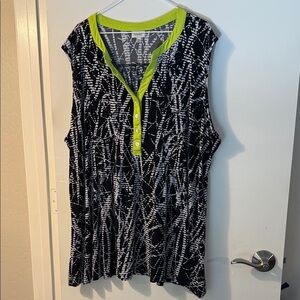 Avenue Black and White matte jersey Tank Top with Neon Accents